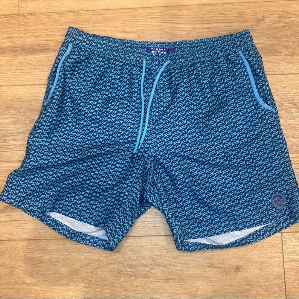 Mr. Swim Mens Blue Dolphin Pattern Swim Trunks XL Beach Board Shorts